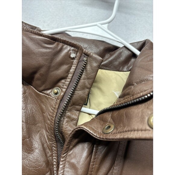 EDDIE BAUER Vintage Leather Jacket Goose Down Lined Men's Sz L Tall Brown Bomber - Picture 5 of 8